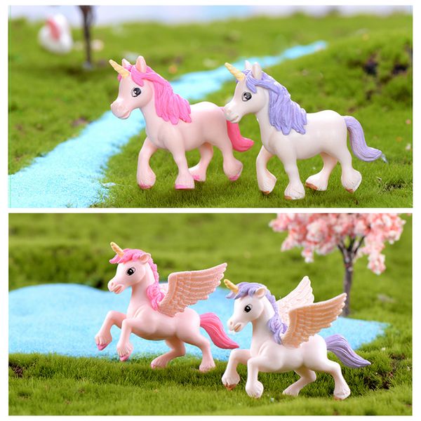 Acessórios para jardim de fadas em casa Modelos de unicórnio de animais PEGASUS Fatuagens em miniatura Ornamento estátua de capota de capota de boneca