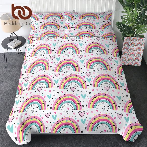 Beddingoutlet Rainbow Polka Love Dots Bedding Conjunto Queen Caseira macia Tampa de edredão Conjunto com travesseiros 3pcs Set Set Decor Home Decor