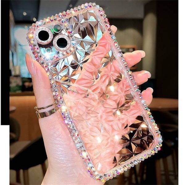 Luxury glitter bling diamante transparente capa de telefone para iPhone 14 13 12 11 Pro Max 15 14 Pro Clear Soft Sweet Choffop Tampa