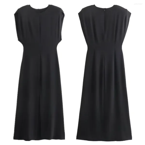 Parti elbiseleri maxdutti düz midi ofis bayanlar siyah kolsuz elbise fransız minimalist moda kadın kadın