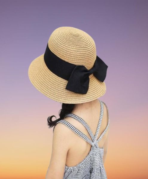 Kapaklar Şapkalar Yaz Çocuk Kelebek Knot Saman Fedora Şapkası Çocuk Visor Beach Sun Bebek Kızlar Sunhat Geniş Brim Dispy Panama Gir7557955