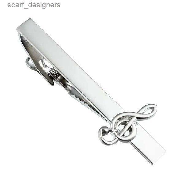 Tie Clips Hot Sale Music Tie Clip с коробкой Matte Tie Pin Bar Clasp Musical Symbol Accessy Gift для вечеринки Y240411