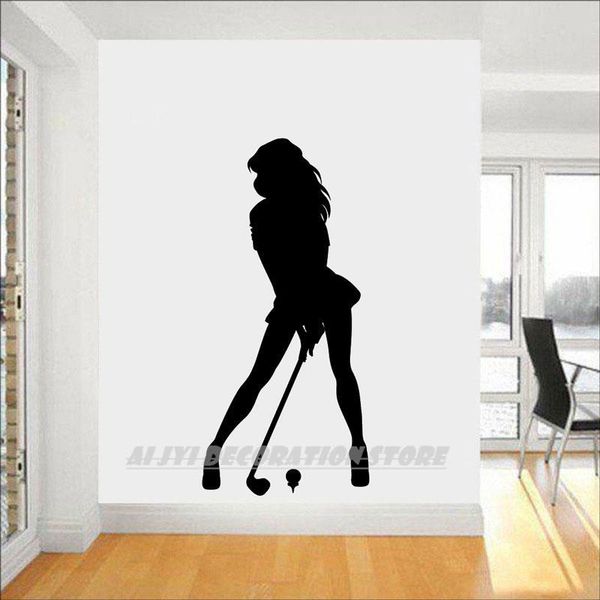 Adesivo da parete da golf in vinile per ragazze, ragazza sexy che gioca a decalcomania, decorazione del movimento per arte degli interni, adesivo muro di bellezza di alta qualità,