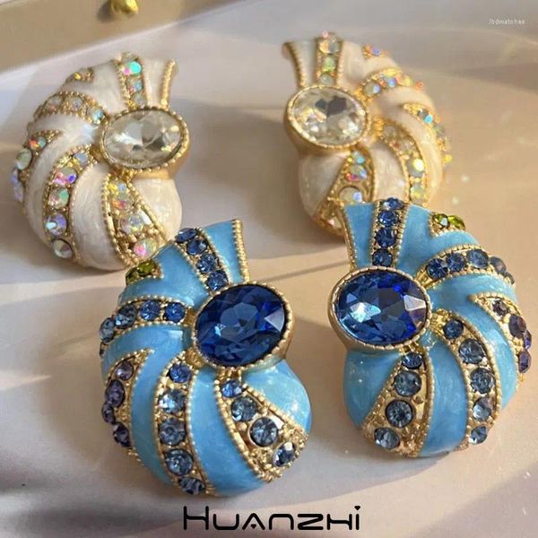 Brincos de garanhão resina colorida de zircão azul vintage Luxo Snail Great Glaze Metal Big For Women Girl Party Jewelry Gift Huanzhi 2024