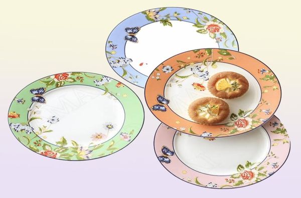 Тарелки европейская костяная тарелка перегрева цветы дневной пандон свадебный обеденный набор дома современная кухонная посуда1953674