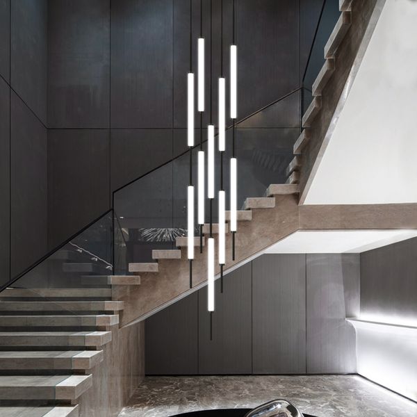 Moderne Duplex Villa Hochhaus Treppe Anhänger Licht für Wohnzimmer Innenleuchterleuchter Langrohrlampe Langzeitlampe