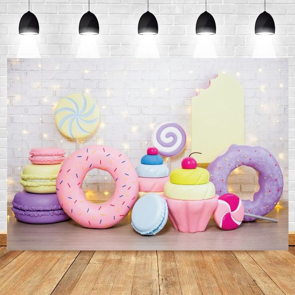 Candy Bar Shop Hintergrund für Fotografie Eiscreme Donuts Cupcake Lollipop süße Baby Geburtstagsfeier Hintergrund Kinder Foto Studio
