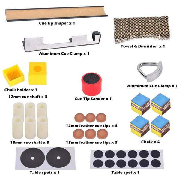 Billiard Cue Dica Kit Pool de sugestão Conjunto de reparo de sugestão Inclua sugestão Dicas de sugestão Dicas de bilhar Dicas de bilhar Shaper Cubos de giz