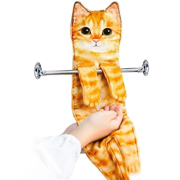 Toalhas de mão de gato engraçado Toalha de mão de cozinha com loops pendurados Decoração de casa absorvente de prato para decoração de casa para presentes de amantes de gatos presentes