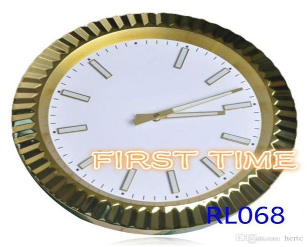 Relógios de parede RLX Metal Clock de alta qualidade Decoração doméstica Caixa de ouro em aço inoxidável Branco Dial Style1276239