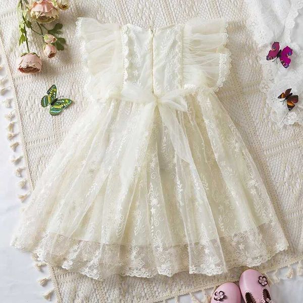 Mädchenkleider Blume Spitze Rüschen Kleid elegante weiße Prinzessin Kleid für Hochzeit Party Kinder Casual Clothing 3-8y Kids Kleider für Mädchen