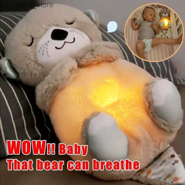 Animais de pelúcia de pelúcia novo bebê respirar bebê urso acalma lontra de brinquedo de brinquedo de brinquedo infantil calmante música sono sleep som and leve boneca brinquedo presente l411