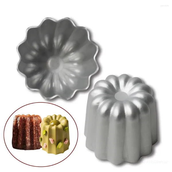 Backformen 6pcs runde Blütenform Formform Mini Aluminiumlegierung Cannele Nicht-Stick-Pudding-Dessert-Kuchenformzubehör