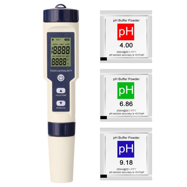 Strumento del tester di qualità dell'acqua PH Salinità totale Solidi disciolti Temperatura EC Temperatura bevanda Acqua Acquario Metato di prova Pen