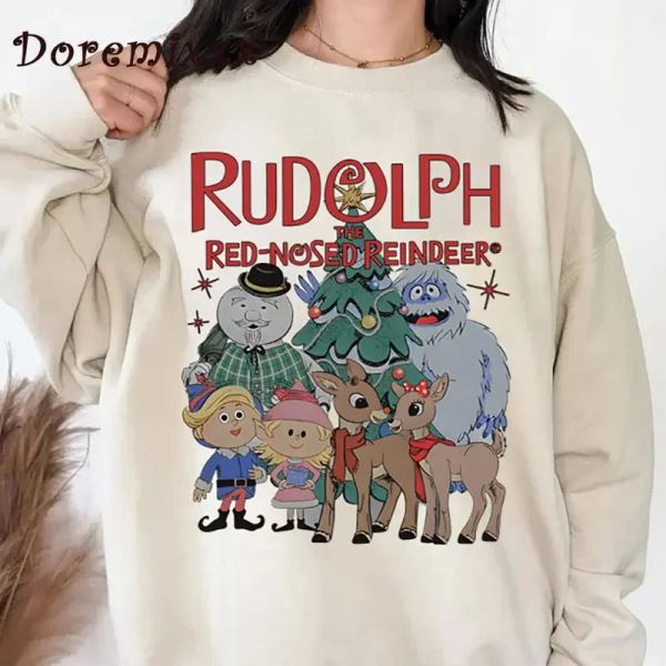 Rudolph le renne dal naso rosso femminile Pullover Felpa a maniche lunghe Sports Casual Sports Overszed Hoodie Cute Christmas Hoodies