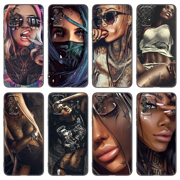 Sexy Sleeve Tattoo Girl Phone Hülle für Samsung A13 A22 A32 4G A53 A73 5G A21 A30 A50 A52 S A12 A23 A31 A33 A51 A70 A71 A72 Cover