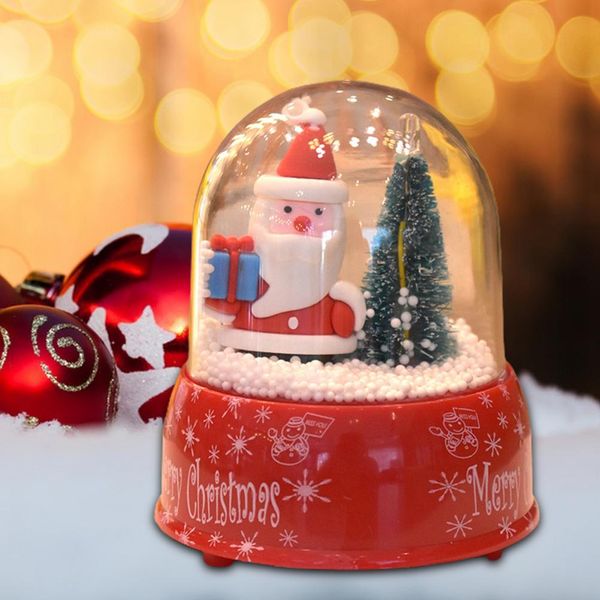 Christmas Snow Globe Papai Noel, boneco de neve, árvore de natal de cristal decoração de bola de cristal artesanato de plástico Caixa musical colorida LED LED
