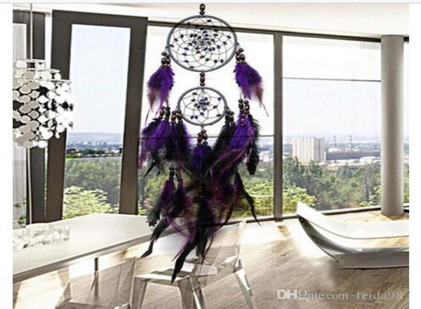 Federhandwerk Purple Dream Catcher Wind Chimes handgefertigtes indisches Traumfängernetz für Wandhänge Auto Wohnkultur 5pcslot GA4541170842