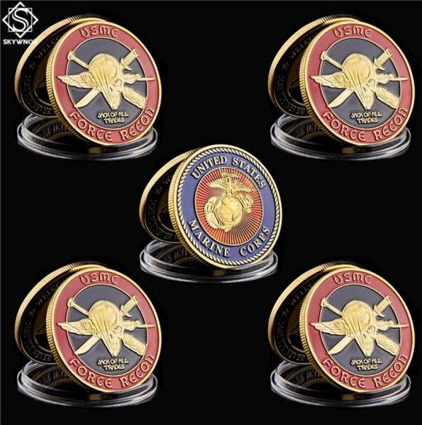 5pcs USA Challenge Coin Военно -морской флот морской пехоты USMC FIRCE RECON Военный ремесленный подарки Gold Collection Подарки5216720