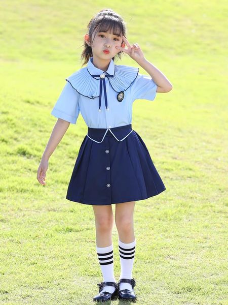 Ragazzi per ragazzi ragazze in stile britannico uniforme scolastica per bambini set di abbigliamento adolescenti studentesse ragazzi costumi coro blu cielo