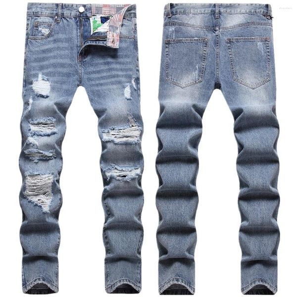 Jeans masculinos Europeu e americano Reduzido personalidade de tendência Slim Small Feet