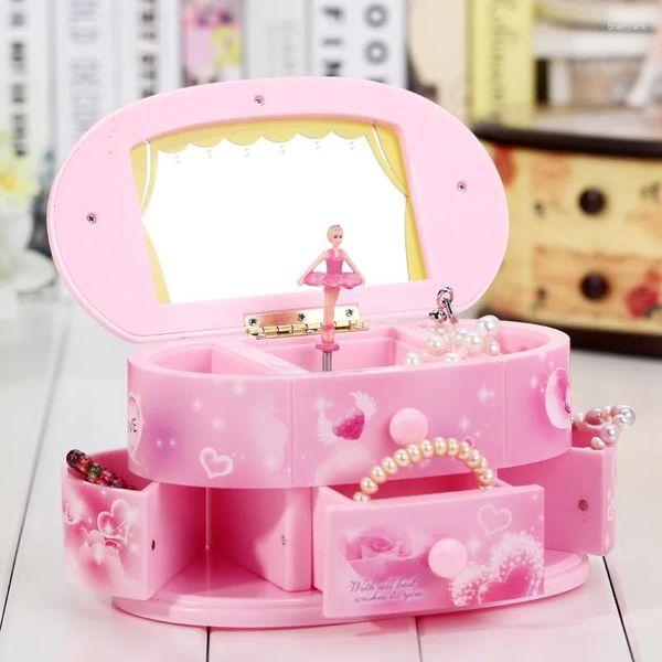 Dekorative Figuren rosa schöne Ballett Tänzerin Doll Music Box Schmuck Organizer Make -up tragbares Musical für Kinder Mädchen Kinder Geschenk