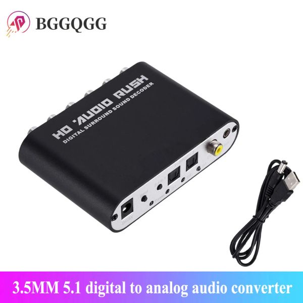 Connectors BGGQGG GGG 5.1 Digital bis analoge Audio -Konverter USB DAC Digital bis analog Decodificad Optical SPDIF Koaxial Aux 3,5 mm bis 6RCA -Sound