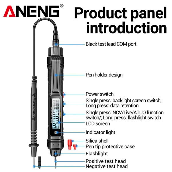 Aneng A3005 Digital Multimeter Stift Typ 4000 Zählt professioneller Messgerät Nichtkontakt Auto AC/Gleichstromspannung Ohm Diodenentester für Tool