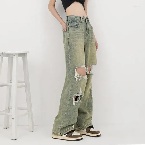 Jeans femininos WCFCX Studio Y2K Korean High Street Pants Denim Vintage Moda Baggy Ripped High-Waist All-Match Mom