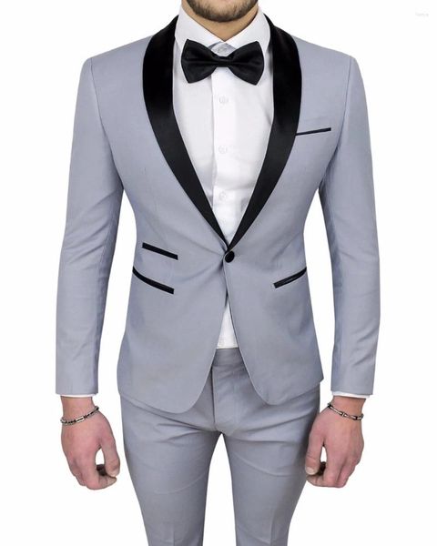 Abiti da uomo matrimonio da sposo su misura per uomini 2 pezzi grigio chiaro 1 scialle di sciapello smoking smoking terno maschilino blazer set di panni