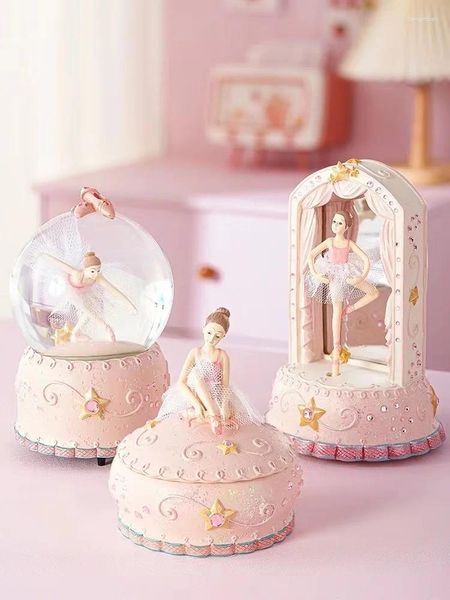 Figurine decorative Box musicale per ragazze Balle Pink Princess Love Musical Handmove Resin Hand Move Gift MF792