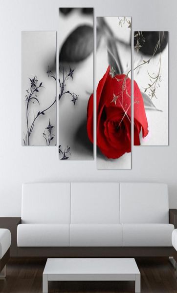 4 pezzi vendono fiori rossi tela arte murale dipinti moderni immagini murali per soggiorno nuovo foto modulare non cornice9481139