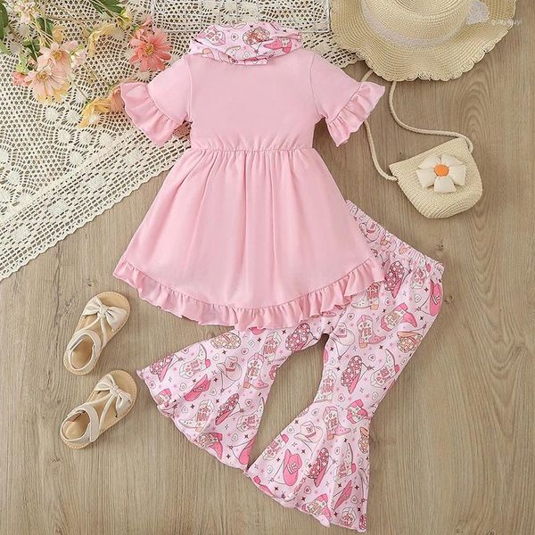 Kleidungssets 1-6T Baby Girl Kleidung Kurzarm unregelmäßige Hemdhemden Flare Hosen Set 2T 3t 4t 5t 6t Mädchen Sommer