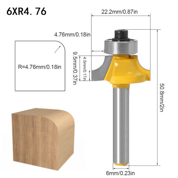 R3.17/4.76/6.35/7.96 mm ad angolo gambo arrotondata sopra il router Bit con carburo di tungsteno per fresatura in legno per cuscinetti per lavorazione del legno