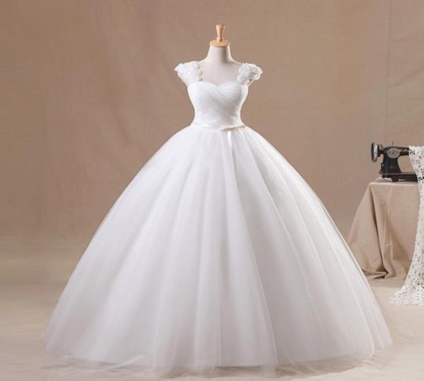 Vestido de bola de manga da tampa de flor Princesa Tulle Ball Bow Puffy Wedding Dress Dress Dress Dress Vestidos de Noiva Real POS7347976