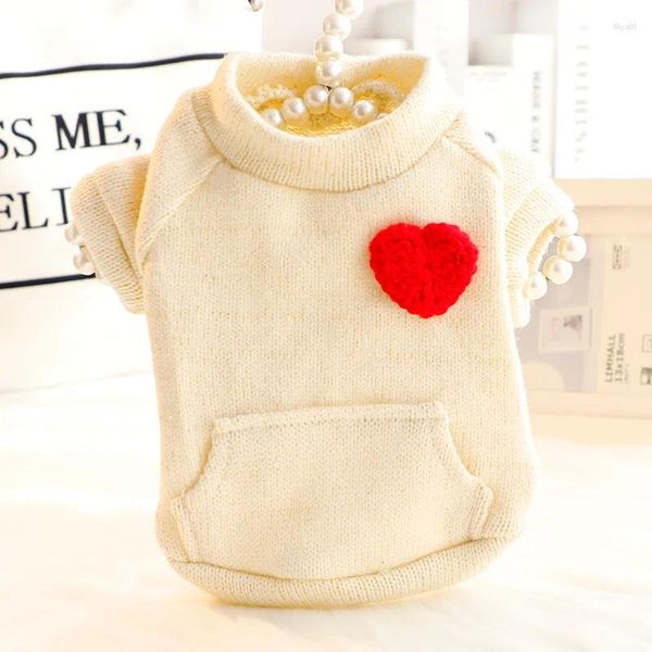 Abbigliamento per cani beige color maglioni solidi con decorazioni per il cuore piccole 2024 giubbotti per animali domestici primaverili ed estivi per i cani