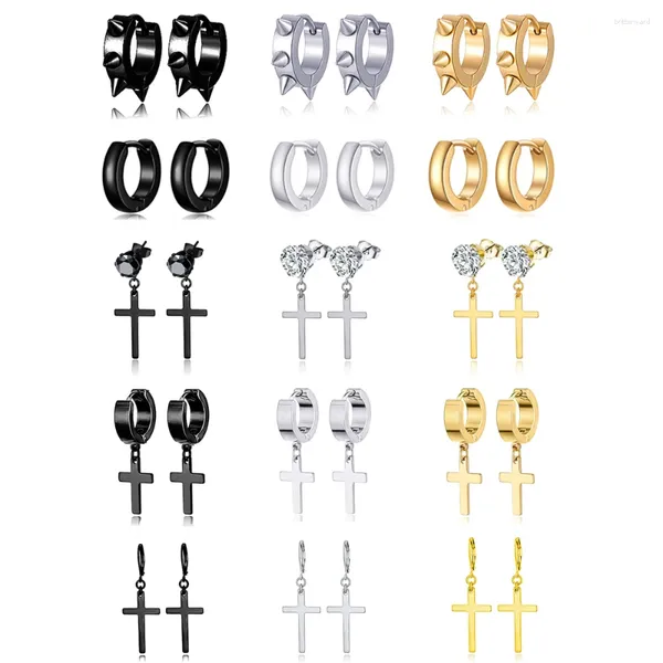 Hoop -Ohrringe 15 Paare Edelstahl Spike Scharniere Dangle Cross Punk CZ Studdel Piercing Set für Frauen Männer