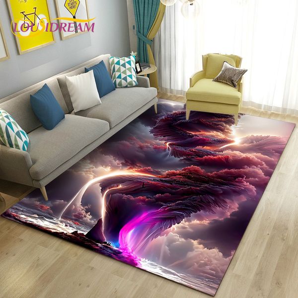 3D Dream Natural Tornado Cloud Area Rug, tapete de carpete para o sofá de quarto de vida decoração de capacho, crianças brincam tapete de piso sem deslizamento