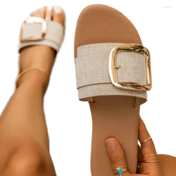 Sandálias Mulheres chinelas de verão Moda de fivela superior Decoração