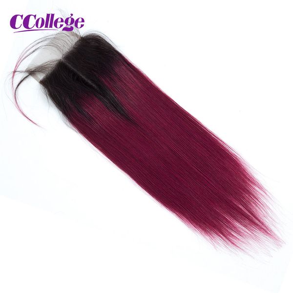 Кравление кружева человеческие волосы Ombre 1B/27 1B/30 1B/Burgundy 1B/99J Прямо 4х4 закрытие кружева только для бразильского окрашенного закрытия волос.