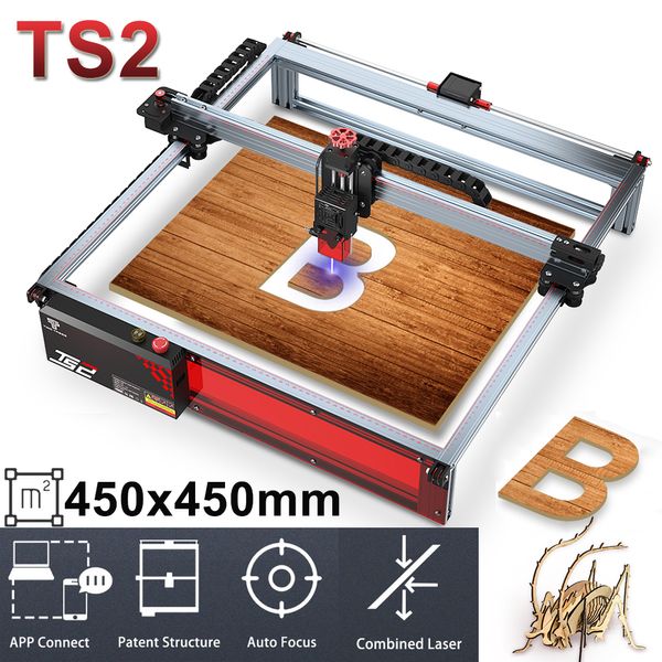 Twotrees 80W TS2 Laser Gravador 450x450mm Máquina de gravura a laser XY Switch de limite de limite automático foco com módulo de laser de giroscópio