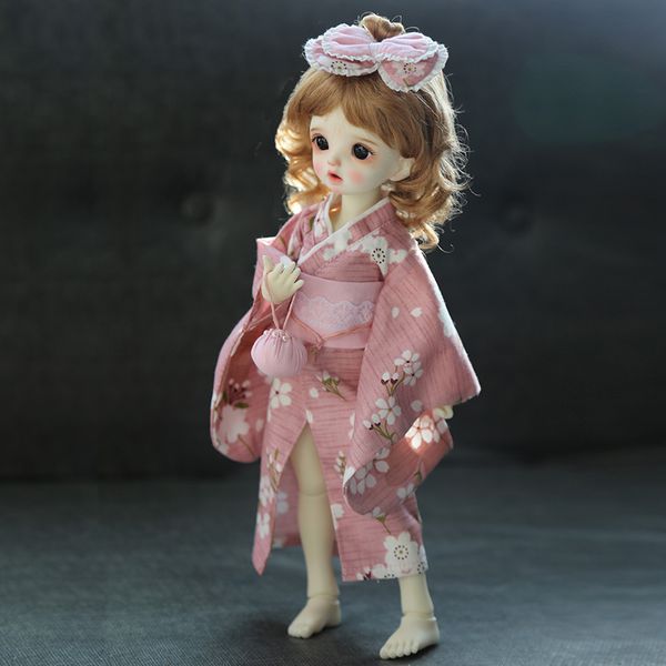 Новый 1/6BJD Кукла одежды милый розовый красный кимоно -халат для халата шпилька для 1/6 yosd кукла.