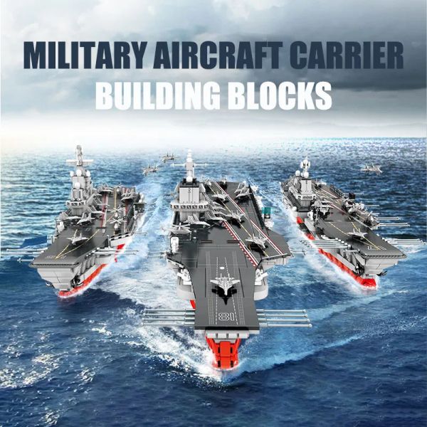 Serie militari Aeromobili Aircraft Carrier Building Building Buildings Moc Army Warship Boat Giocattoli per bambini per bambini Regali per adulti