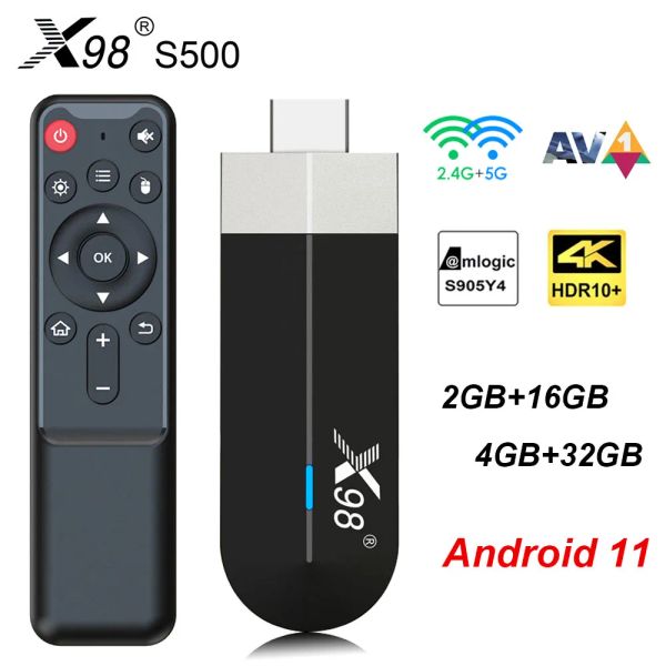 Stick X98 S500 Android 11 TV Stick Smart TV Box Amlogic S905Y4 2G16G /4G32G AV1 4K 60fps 2.4G5G Dual Wifi X98 Dongle Set Top Box