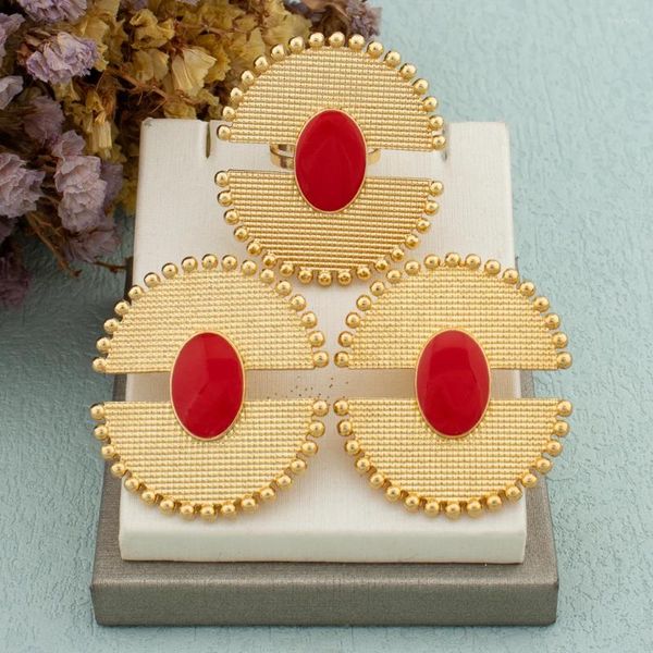 Brincos de colar Jóias de cores de ouro brasileiras para mulheres Africanas Moda e Anéis Red Stone Party Wedding Acessórios Presentes