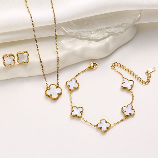 Золотые ожерелья устанавливают роскошные браслетные серьги дизайнерские колье колье-колье Цветы Цветы с четырьмя листьями подвеска