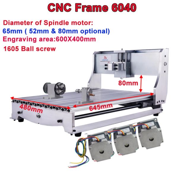 CNC 6040Z -Rahmen 4. Rotary -Achse für PCB -Gravurbohrmaschine Drehholz -Router -Kits mit Nema23 -Stepper -Motoren