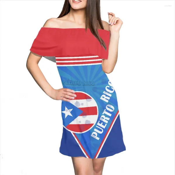 Abiti casual per donne 2024 Scapa corta femminile Puerto Rico Flag Stamping Off Pah BodyCon Abbigliamento