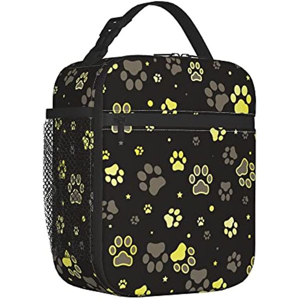 Golden Dog Paw Print Изолированная сумка для обеденного ланча для обеденной коробки Обеденный тота с кулером