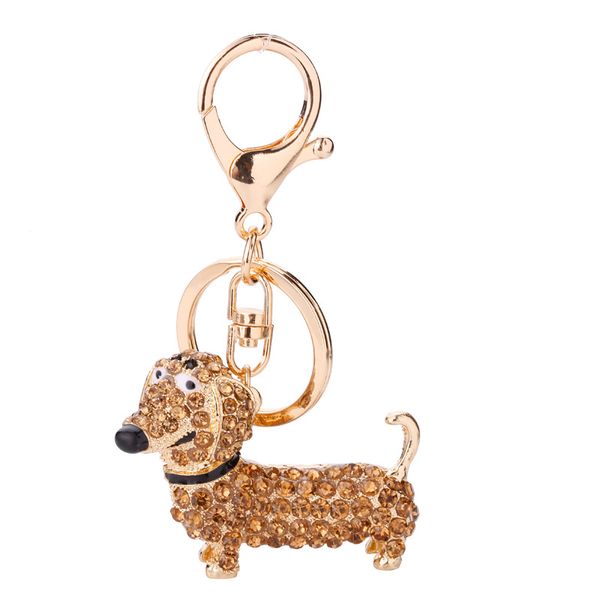Girls fofas Crystal Dog Dachshund Keychain Bag Pingente Lovely Rhinestone Puppy Chain Chain Titular Key Ring Women Jewelry Gift